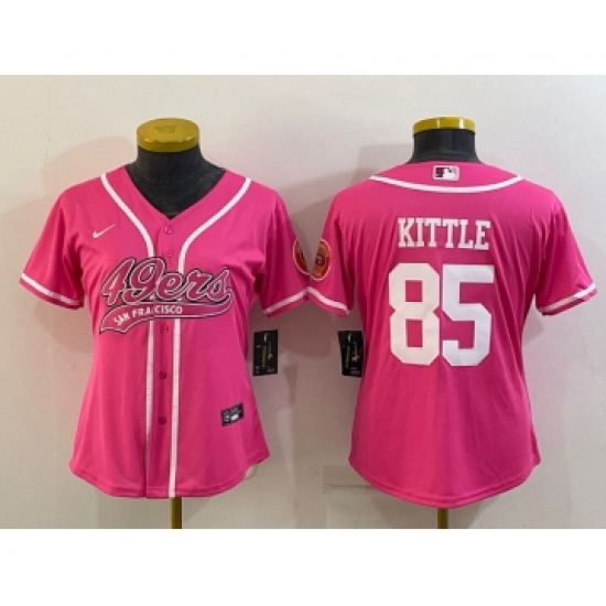 Women's San Francisco 49ers #85 George Kittle Pink With Patch Cool Base Stitched Baseball Jersey - Ujersey
