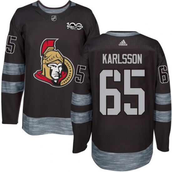 Men's Adidas Ottawa Senators #65 Erik Karlsson Authentic Black 1917-2017 100th Anniversary NHL Jersey - Ujersey