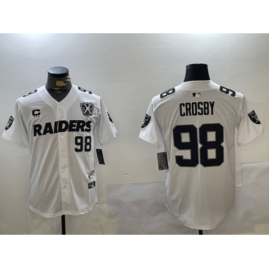 Men's Las Vegas Raiders #98 Maxx Crosby White Nevada Silver State And 65th Stitched Baseball Jersey - Ujersey