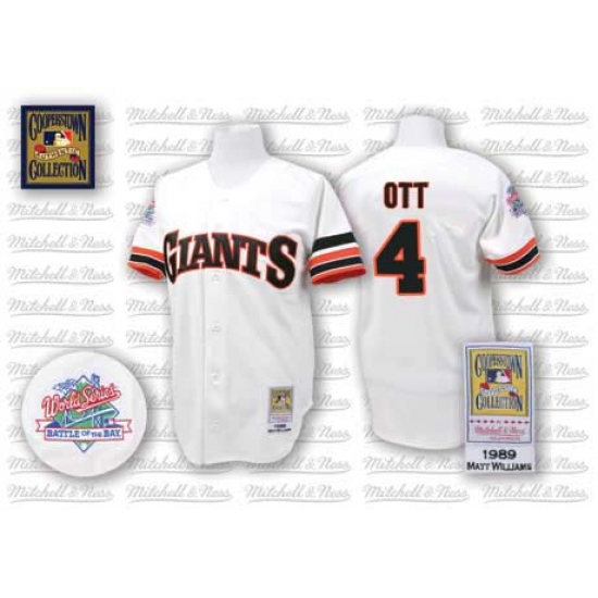 Men's Mitchell and Ness San Francisco Giants #4 Mel Ott Authentic White Throwback MLB Jersey - Ujersey