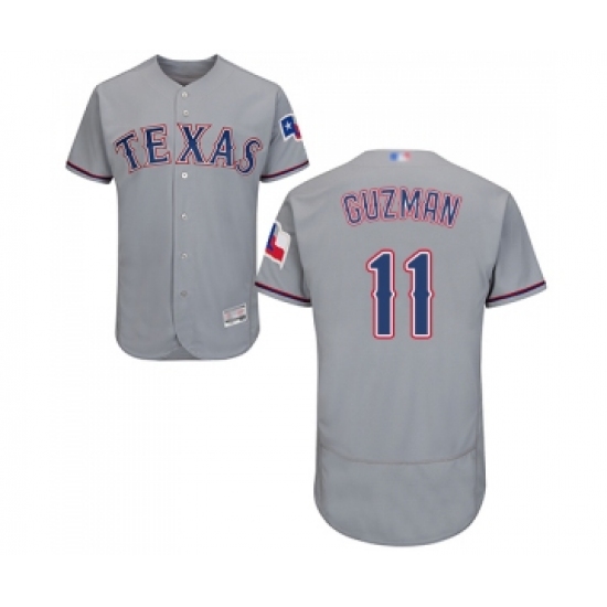 Men's Texas Rangers #11 Ronald Guzman Grey Road Flex Base Authentic Collection Baseball Jersey - Ujersey