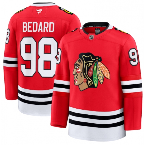 Men's Chicago Blackhawks #98 Connor Bedard Red 2024-25 Home Stitched Hockey Jersey - Ujersey