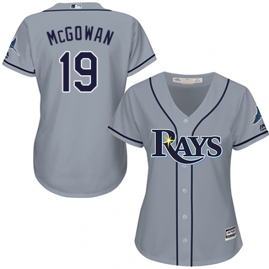 Women's Majestic Tampa Bay Rays #19 Dustin McGowan Replica Grey Road Cool Base MLB Jersey - Ujersey