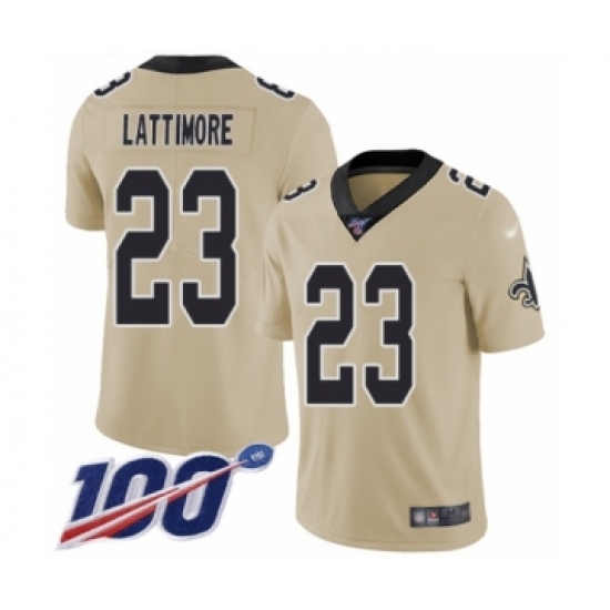 Men's New Orleans Saints #23 Marshon Lattimore Limited Gold Inverted Legend 100th Season Football Jersey - Ujersey