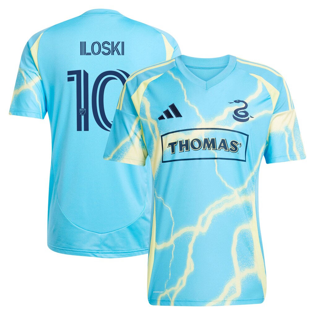 Men's Philadelphia Union Milan Iloski adidas Blue 2025 The Voltage Kit Replica Jersey - Ujersey