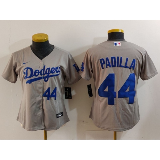 Women's Los Angeles Dodgers #44 Vicente Padilla Number Grey Cool Base Stitched Jerseys - Ujersey