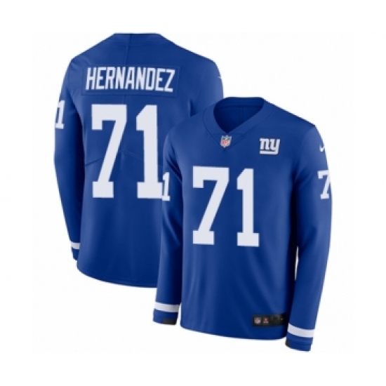 Men's Nike New York Giants #71 Will Hernandez Limited Royal Blue Therma Long Sleeve NFL Jersey - Ujersey