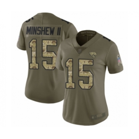 Women's Jacksonville Jaguars #15 Gardner Minshew II Limited Olive Camo 2017 Salute to Service Football Jersey - Ujersey