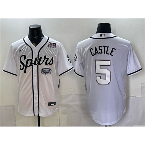 Men's San Antonio Spurs #5 Stephon Castle White USA 250 Stitched Baseball Jersey - Ujersey