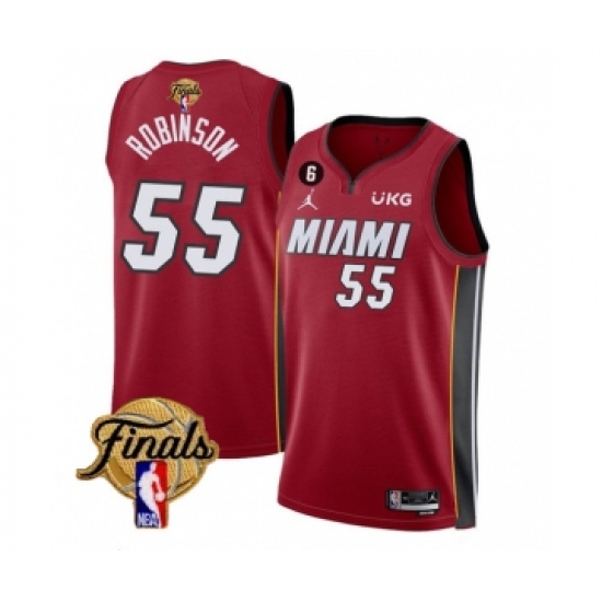 Men's Miami Heat #55 Duncan Robinson Red 2023 Finals Statement Edition With NO.6 Stitched Basketball Jersey - Ujersey