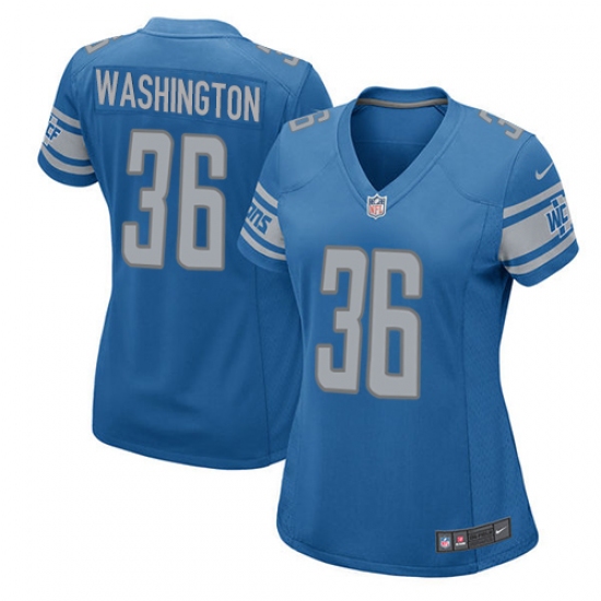 Women's Nike Detroit Lions #36 Dwayne Washington Game Blue Team Color NFL Jersey - Ujersey