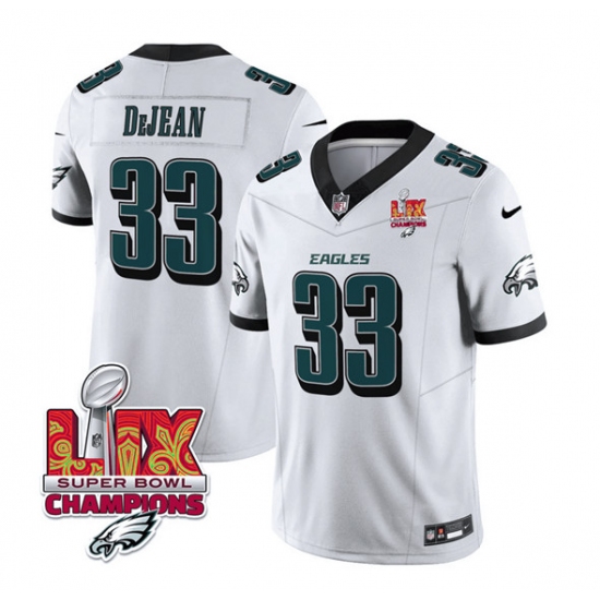 Men's Philadelphia Eagles #33 Cooper DeJean White 2025 Eagles Logo Super Bowl LIX New F.U.S.E. Vapor Untouchable Limited Football Stitched Jersey - Ujersey