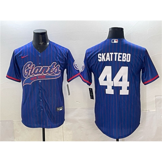 Men's New York Giants #44 Cam Skattebo Royal Pinstripe With Cool Base Stitched Baseball Jersey - Ujersey