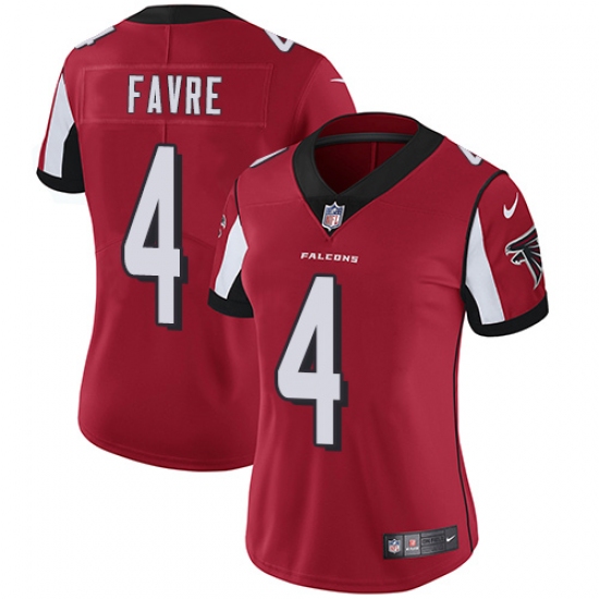Women's Nike Atlanta Falcons #4 Brett Favre Red Team Color Vapor Untouchable Limited Player NFL Jersey - Ujersey