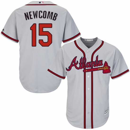 Men's Majestic Atlanta Braves #15 Sean Newcomb Replica Grey Road Cool Base MLB Jersey - Ujersey