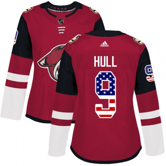 Women's Adidas Arizona Coyotes #9 Bobby Hull Authentic Red USA Flag Fashion NHL Jersey - Ujersey