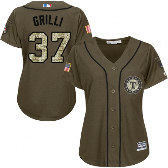 Women's Majestic Texas Rangers #37 Jason Grilli Replica Green Salute to Service MLB Jersey - Ujersey