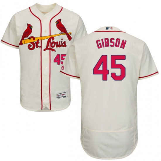 Men's Majestic St. Louis Cardinals #45 Bob Gibson Cream Alternate Flex Base Authentic Collection MLB Jersey - Ujersey