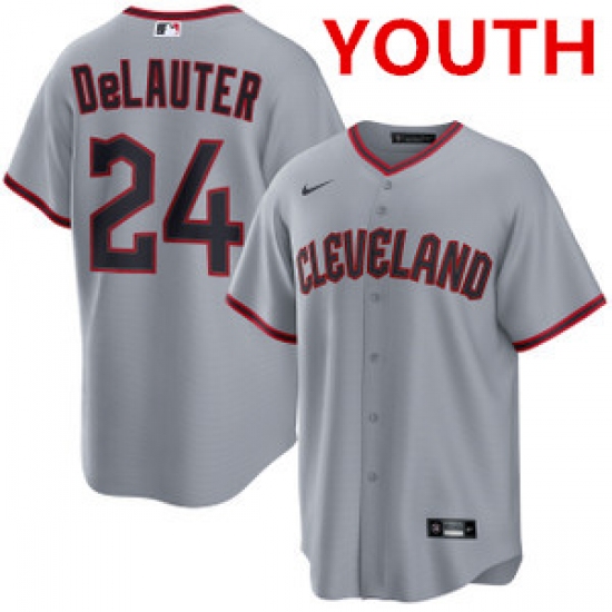 Youth cleveland guardians #24 chase delauter gray cool base limited stitched baseball jersey - Ujersey