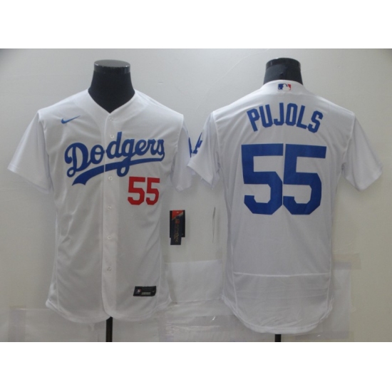 Men's Los Angeles Dodgers #55 Albert Pujols White Nike Road Flex Base Authentic Collection Baseball Jersey - Ujersey