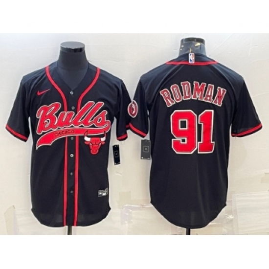 Men's Chicago Bulls #91 Dennis Rodman Black With Patch Cool Base Stitched Baseball Jersey - Ujersey