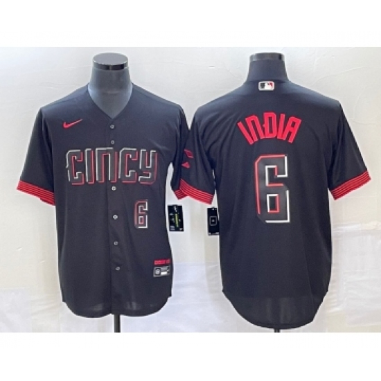Men's Cincinnati Reds #6 Jonathan India Number Black 2023 City Connect Stitched Jersey2 - Ujersey