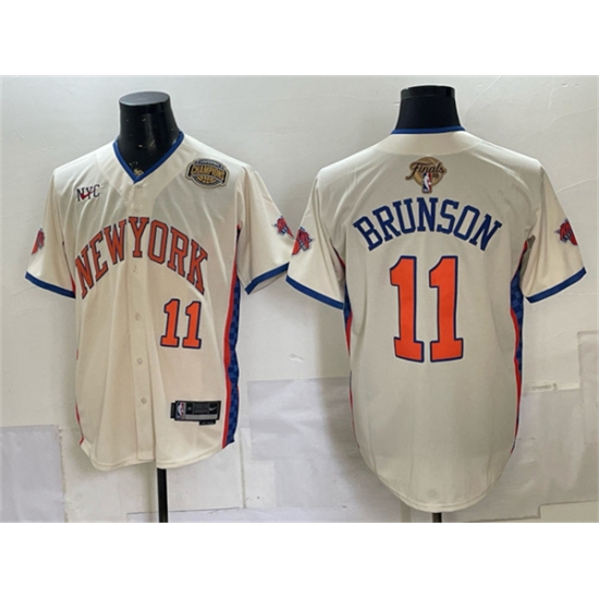 Men's New York Knicks #11 Jalen Brunson Cream 2026 Finals & Eastern Conference Champions Stitched Baseball Jersey - Ujersey