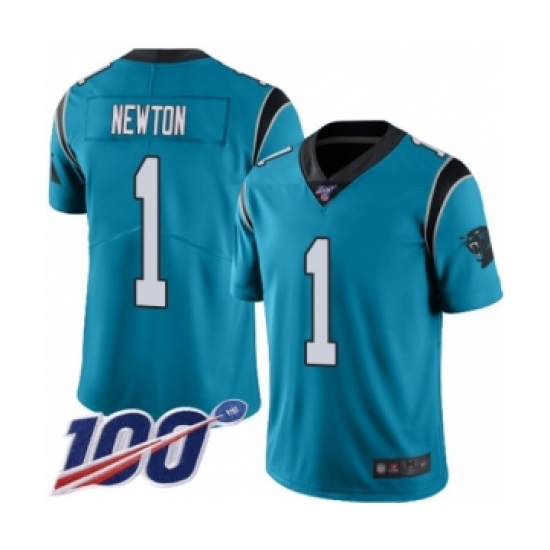 Men's Carolina Panthers #1 Cam Newton Limited Blue Rush Vapor Untouchable 100th Season Football Jersey - Ujersey