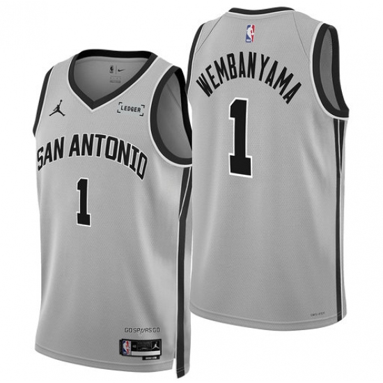 Men's San Antonio Spurs #1 Victor Wembanyama Silver 2025-26 Statement Edition Stitched Basketball Jersey - Ujersey