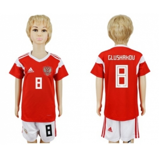Russia #8 Glushakov Home Kid Soccer Country Jersey