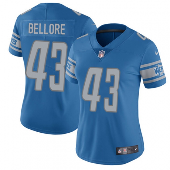 Women's Nike Detroit Lions #43 Nick Bellore Blue Team Color Vapor Untouchable Limited Player NFL Jersey - Ujersey