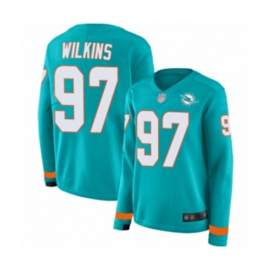 Women's Miami Dolphins #97 Christian Wilkins Limited Aqua Therma Long Sleeve Football Jersey - Ujersey