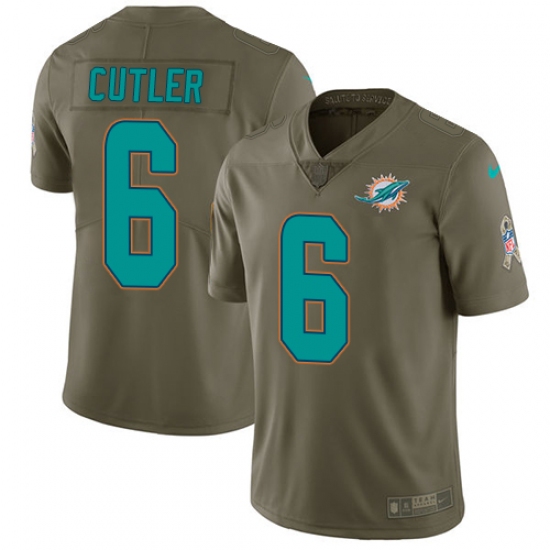 Men's Nike Miami Dolphins #6 Jay Cutler Limited Olive 2017 Salute to Service NFL Jersey - Ujersey