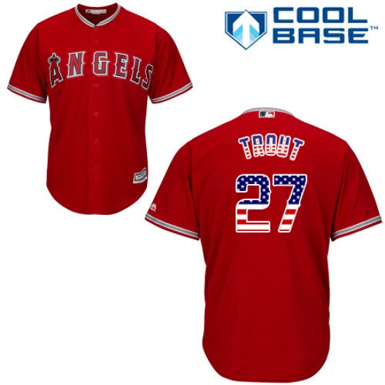Men's Majestic Los Angeles Angels of Anaheim #27 Mike Trout Authentic Red USA Flag Fashion MLB Jersey - Ujersey