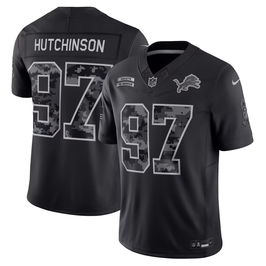 Men's Detroit Lions Aidan Hutchinson Nike Black 2026 Salute to Service Stitched Limited Jersey