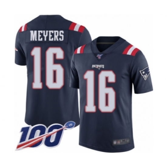 Men's New England Patriots #16 Jakobi Meyers Limited Navy Blue Rush Vapor Untouchable 100th Season Football Jersey - Ujersey