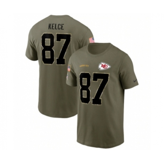 Men's Kansas City Chiefs #87 Travis Kelce 2022 Olive Salute to Service T-Shirt - Ujersey