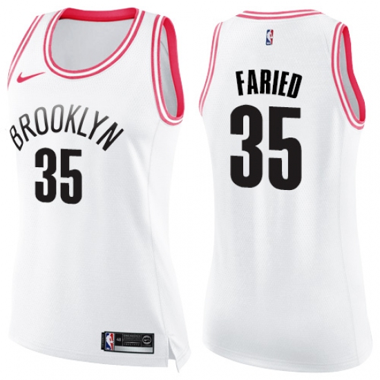 Women's Nike Brooklyn Nets #35 Kenneth Faried Swingman White Pink Fashion NBA Jersey - Ujersey