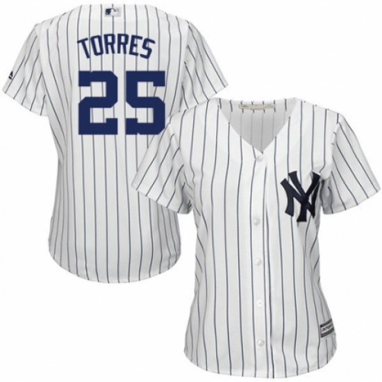 Women's Majestic New York Yankees #25 Gleyber Torres Authentic White Home MLB Jersey - Ujersey