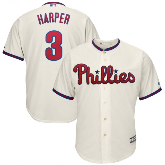 Men's Philadelphia Phillies #3 Bryce Harper Majestic Cream Alternate Official Cool Base Player Jersey - Ujersey