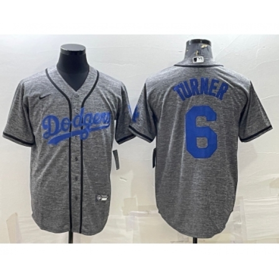 Men's Los Angeles Dodgers #6 Trea Turner Grey Gridiron Cool Base Stitched Baseball Jersey - Ujersey