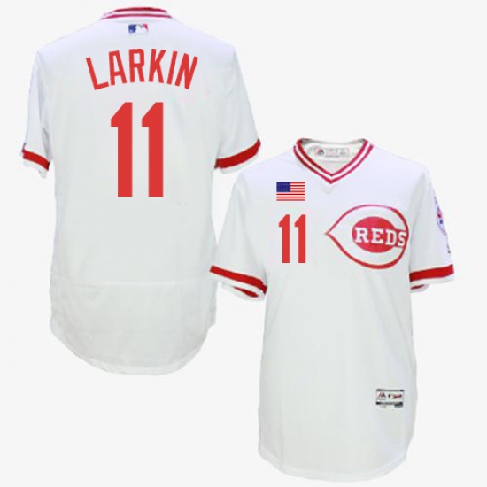 Men's Majestic Cincinnati Reds #11 Barry Larkin White Flexbase Authentic Collection Cooperstown MLB Jersey - Ujersey