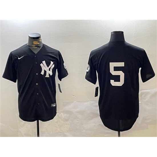 Men's New York Yankees #5 Joe DiMaggio Black With Cool Base Stitched Baseball Jersey - Ujersey