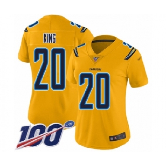 Women's Los Angeles Chargers #20 Desmond King Limited Gold Inverted Legend 100th Season Football Jersey - Ujersey