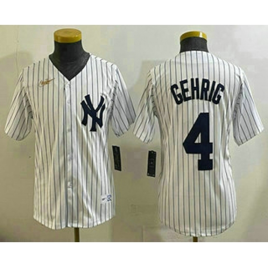 Youth New York Yankees #4 Lou Gehrig White Throwback Stitched Cool Base Nike Jersey - Ujersey
