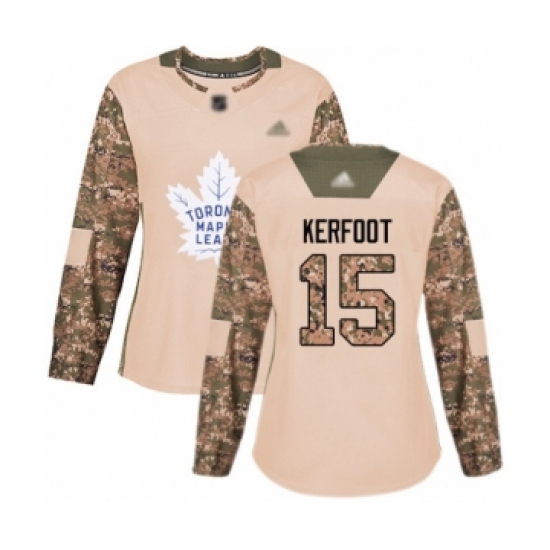 Women's Toronto Maple Leafs #15 Alexander Kerfoot Authentic Camo Veterans Day Practice Hockey Jersey - Ujersey