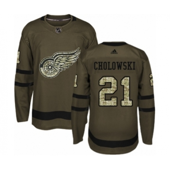 Men's Adidas Detroit Red Wings #21 Dennis Cholowski Authentic Green Salute to Service NHL Jersey - Ujersey