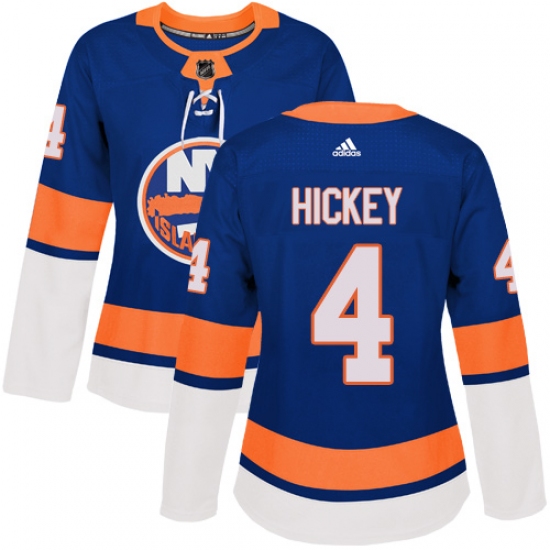 Women's Adidas New York Islanders #4 Thomas Hickey Authentic Royal Blue Home NHL Jersey