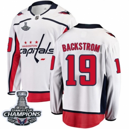 Men's Washington Capitals #19 Nicklas Backstrom Fanatics Branded White Away Breakaway 2018 Stanley Cup Final Champions NHL Jersey - Ujersey