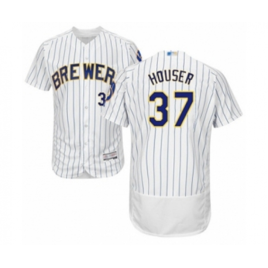 Men's Milwaukee Brewers #37 Adrian Houser White Home Flex Base Authentic Collection Baseball Player Jersey - Ujersey